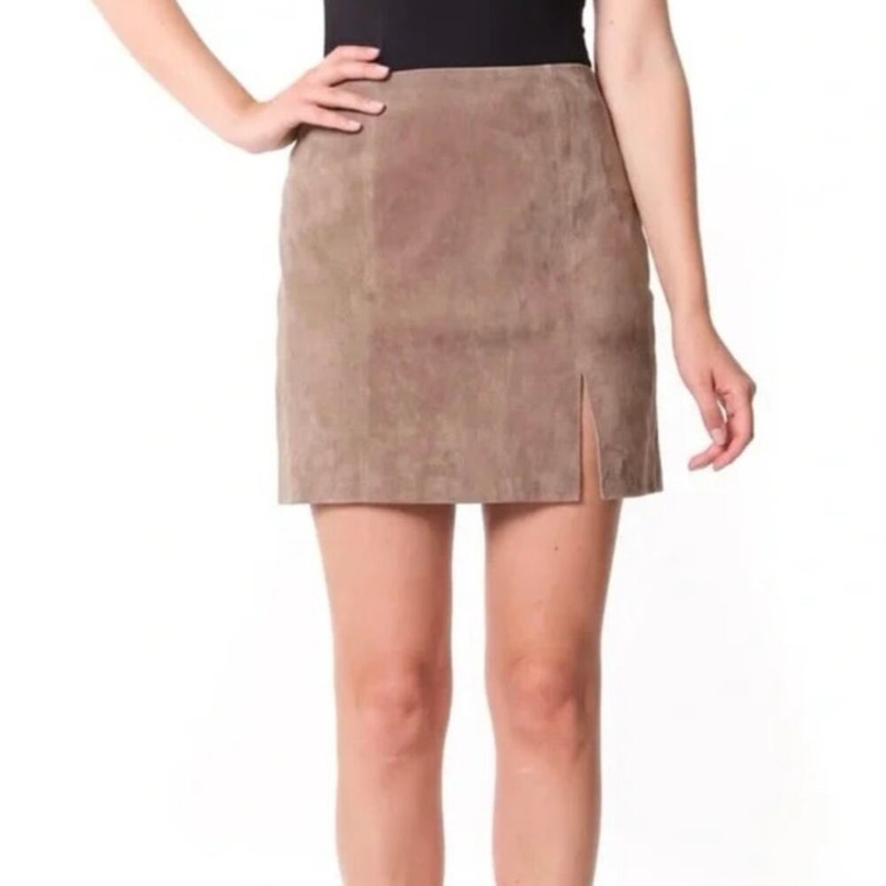 [BLANKNYC] Women’s Taupe Suede Mini Skirt‎ Front Slit Back Zip Size 30